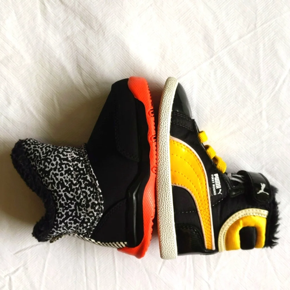 puma first round high top sneakers yellow & black patent toddler boys size 6 - Picture 11 of 11